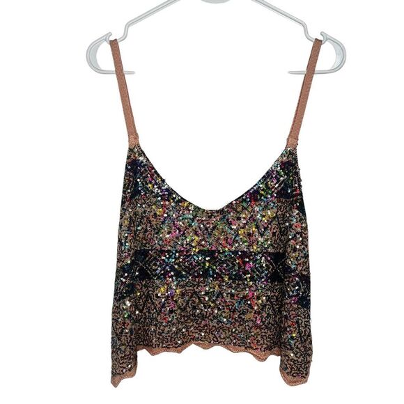 Free People Shimmy Cropped Sequin Tank Top Womens Medium Twighlight Rose Combo - Picture 4 of 7